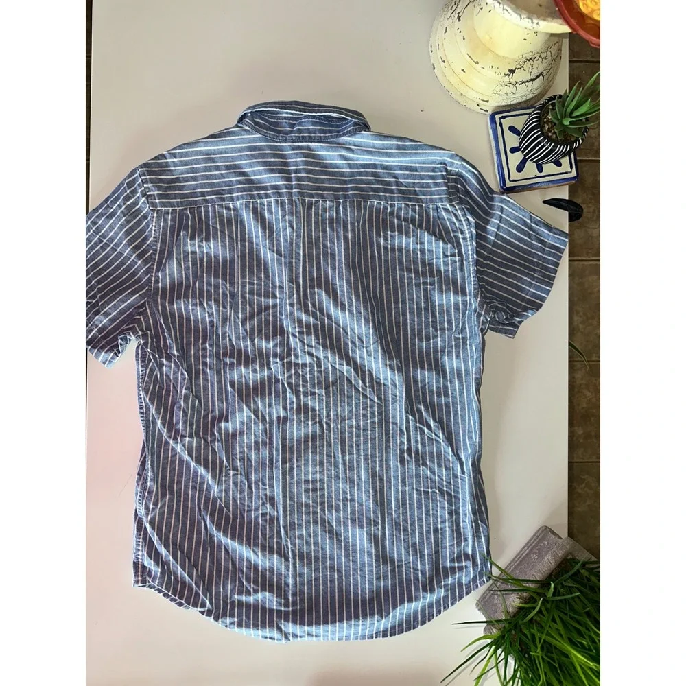 Levis Mens Standard Fit Short Sleeve Striped‎ Button Down Shirt Blue White M